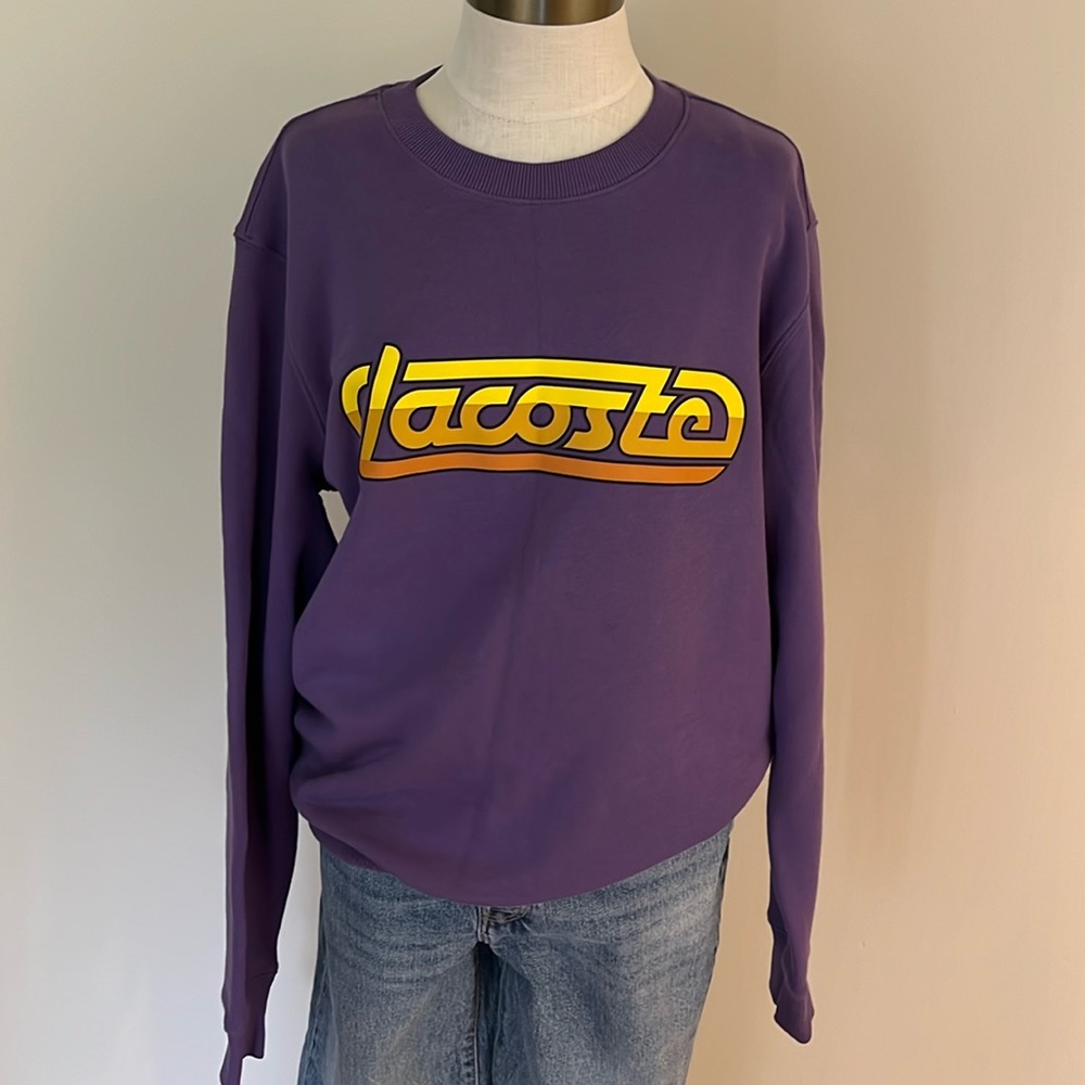 Like NEW Lacoste Live purple and yellow crewneck sweatshirt size L